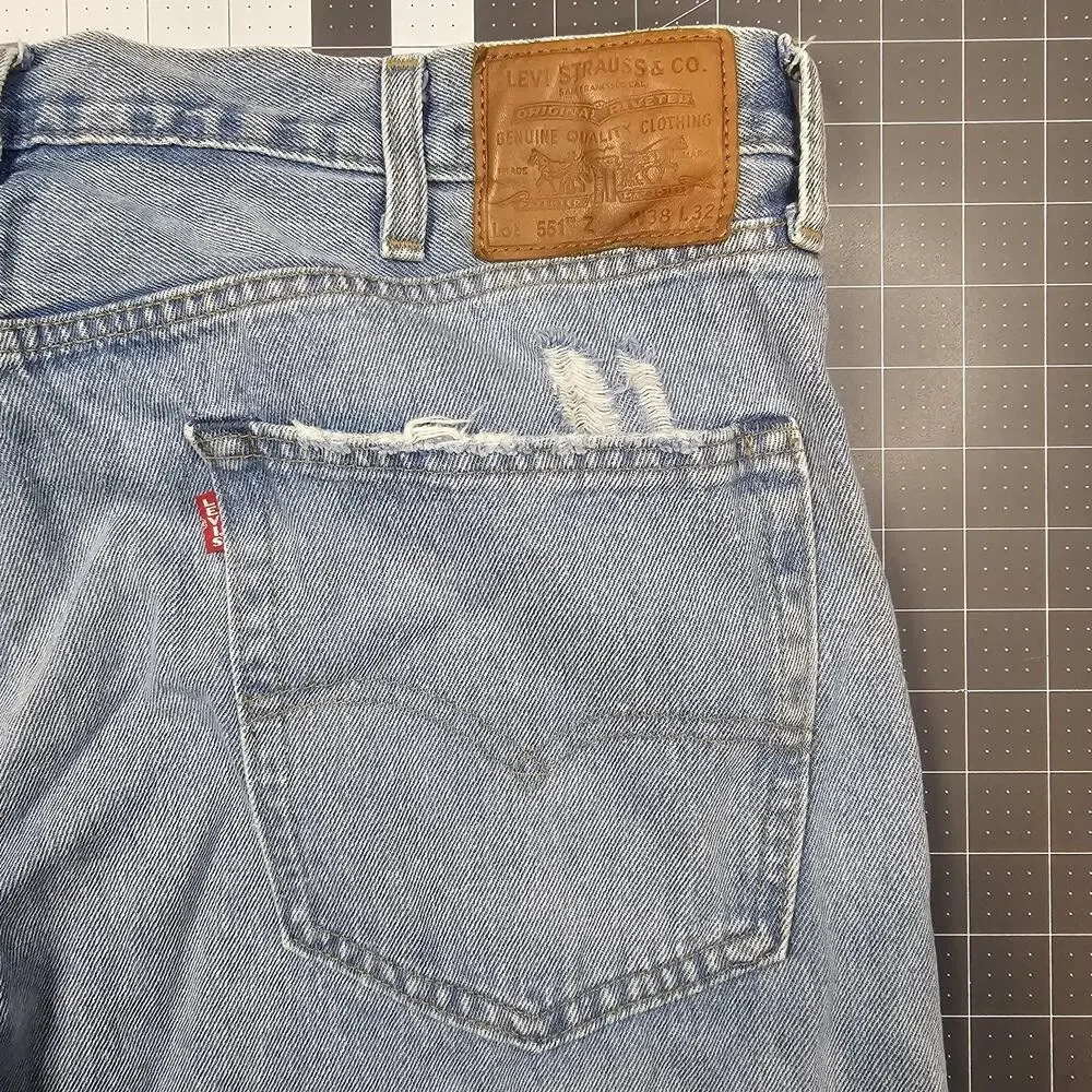 Levis Premium 551Z Jeans 38x32 Blue Hemp 90s Loose Baggy Straight Y2K Streetwear